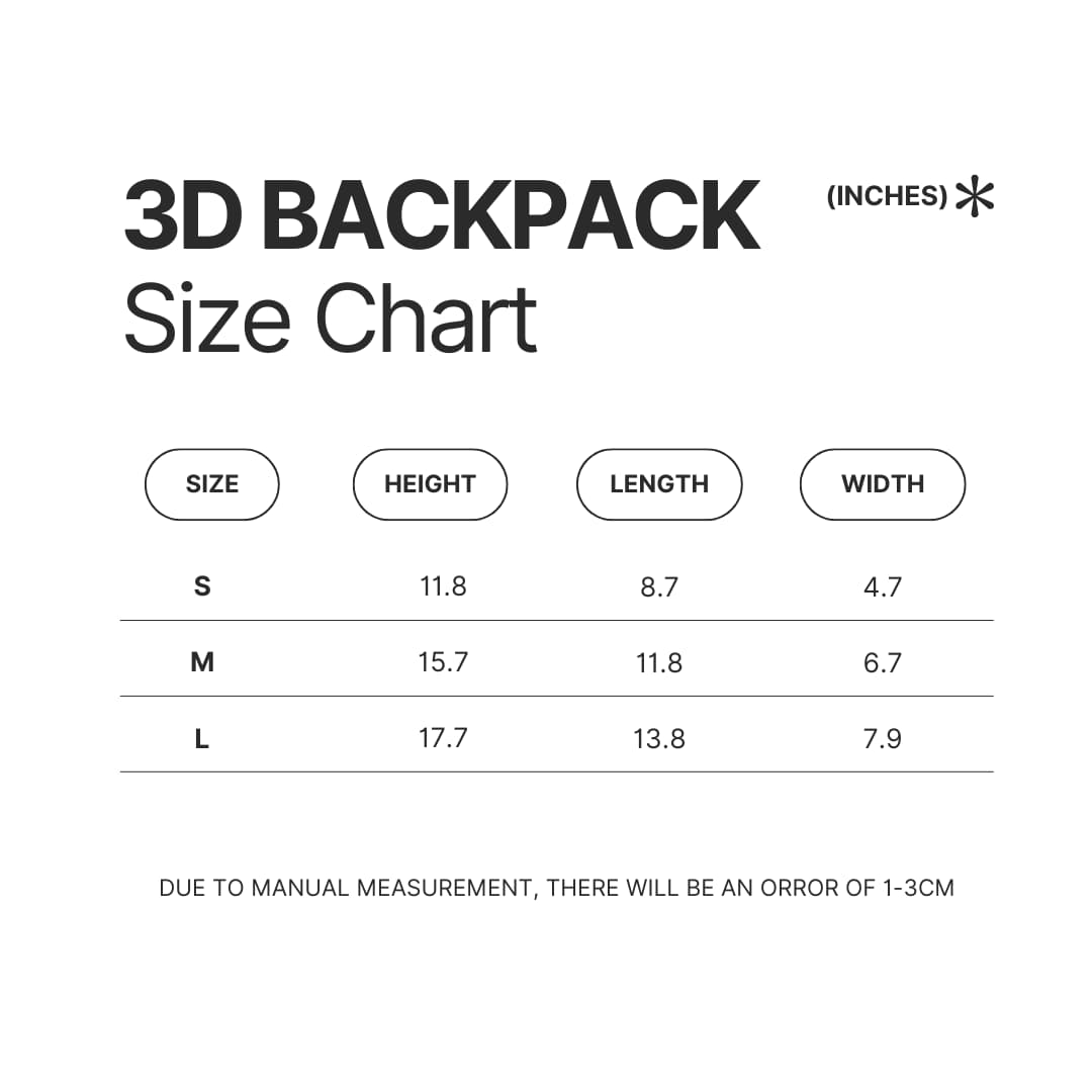 3D Backpack Size Chart - French Bulldog Gifts UK