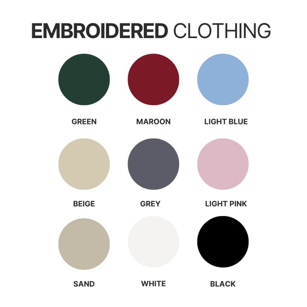 Embroidered clothing color chart 1 - French Bulldog Gifts UK